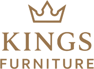A gold crown icon above the words 'KINGS FURNITURE' in a matching serif font on a plain white background.